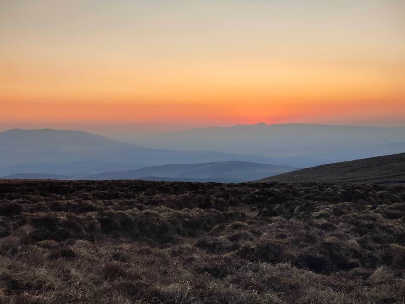 Red sky after sunset, Galty Mountains on horizon