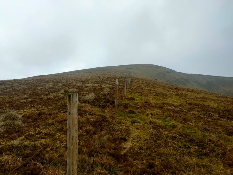 A fence on brown open mountain, Caherbarnagh on the horizon