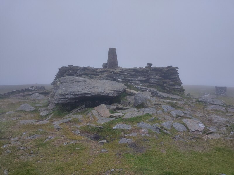 Lugnaquillia Mountain Trig Pillar on large square mound of stone