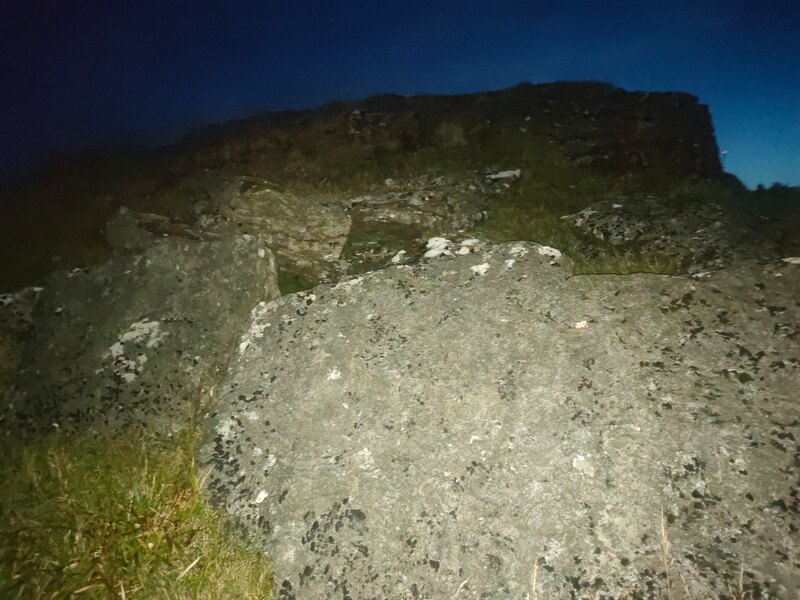 Rocks lit up by torch on Mount Leinster East Top